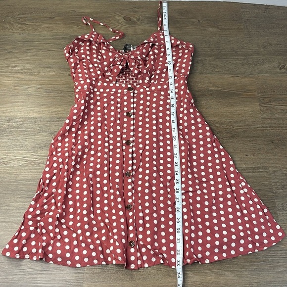 Dress Forum Womens Rust/White Polka Dot Spaghetti Strap Peek a Boo Front Dress S - Picture 7 of 10